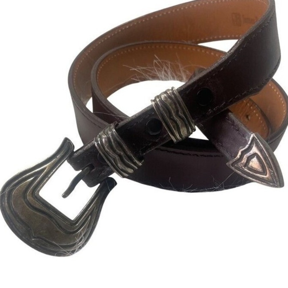 James Reid Ltd Chacon Sterling Silver Buckle Brown Leather Western Range Belt 38